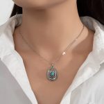 New trendy European and American fashion accessories, retro turquoise alloy denim hat pendant necklace, simple and creative design