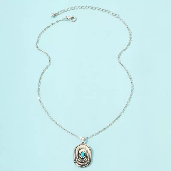 New trendy European and American fashion accessories, retro turquoise alloy denim hat pendant necklace, simple and creative design - Image 3